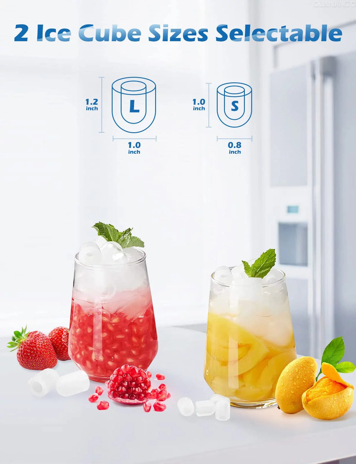 Black Countertop Bullet Ice Maker, 33Lbs, 2 Size Ice Cubes X328