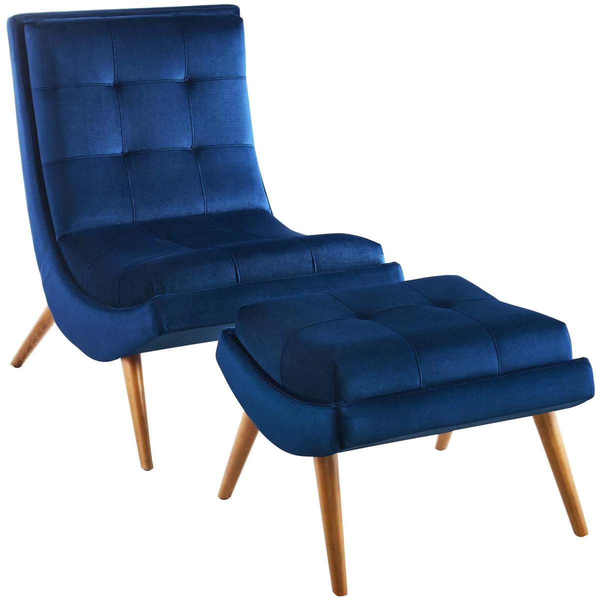 Navy Velvet Lounge Chair and Ottoman Set Z104456