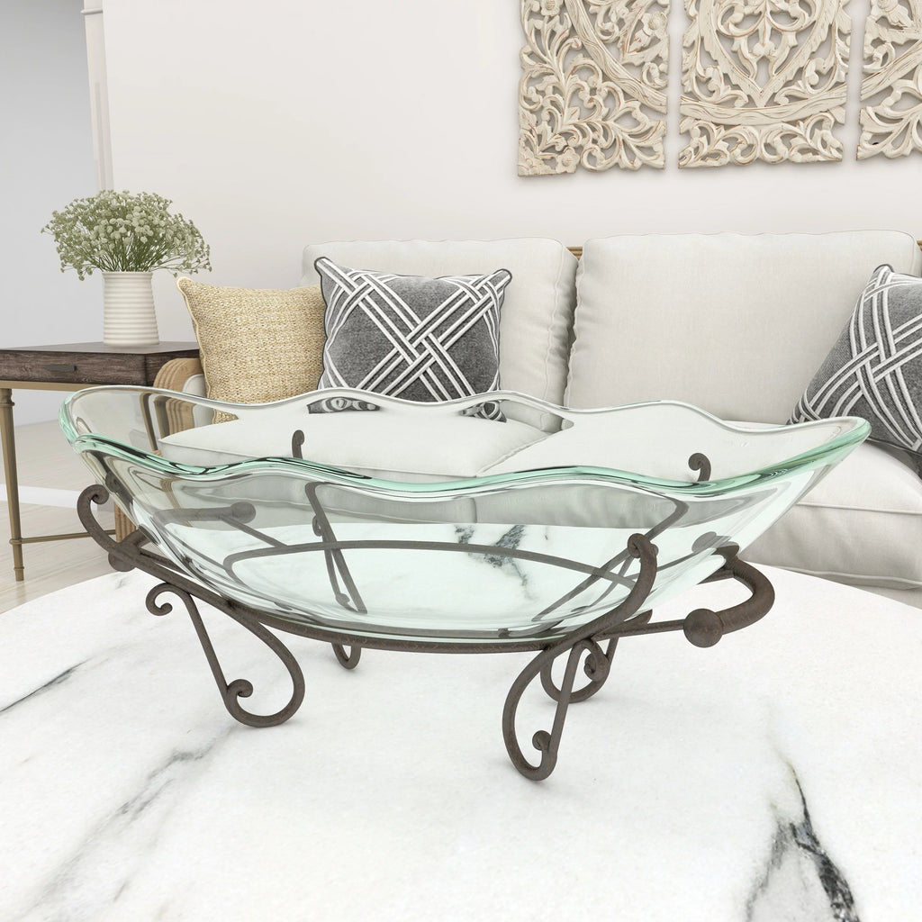 Clear Tempered Glass Serving Bowl with Metal Base G2898