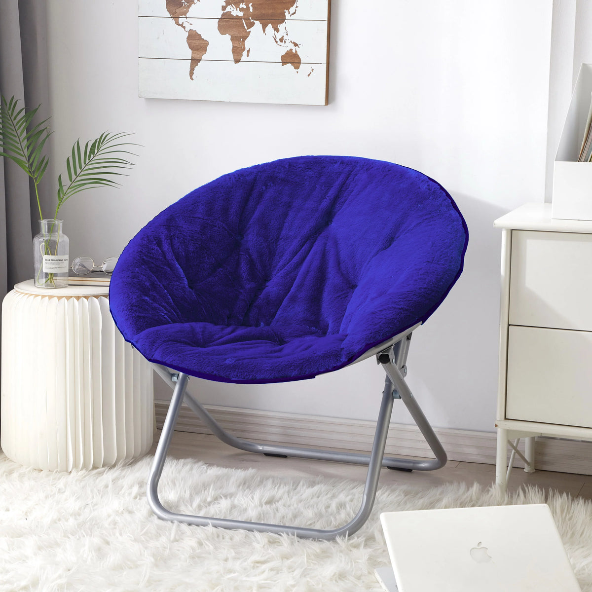 Navy Faux Fur Saucer Chair K425403