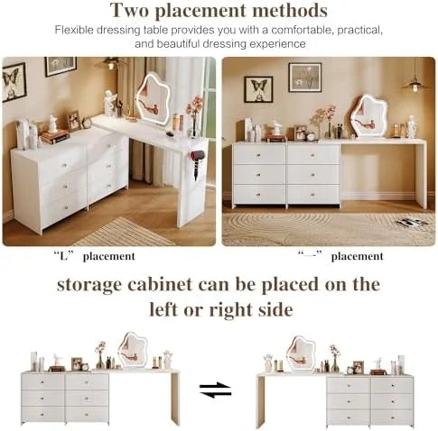 Modern Corner Vanity Table with LED Mirror and 6 Drawers M1427