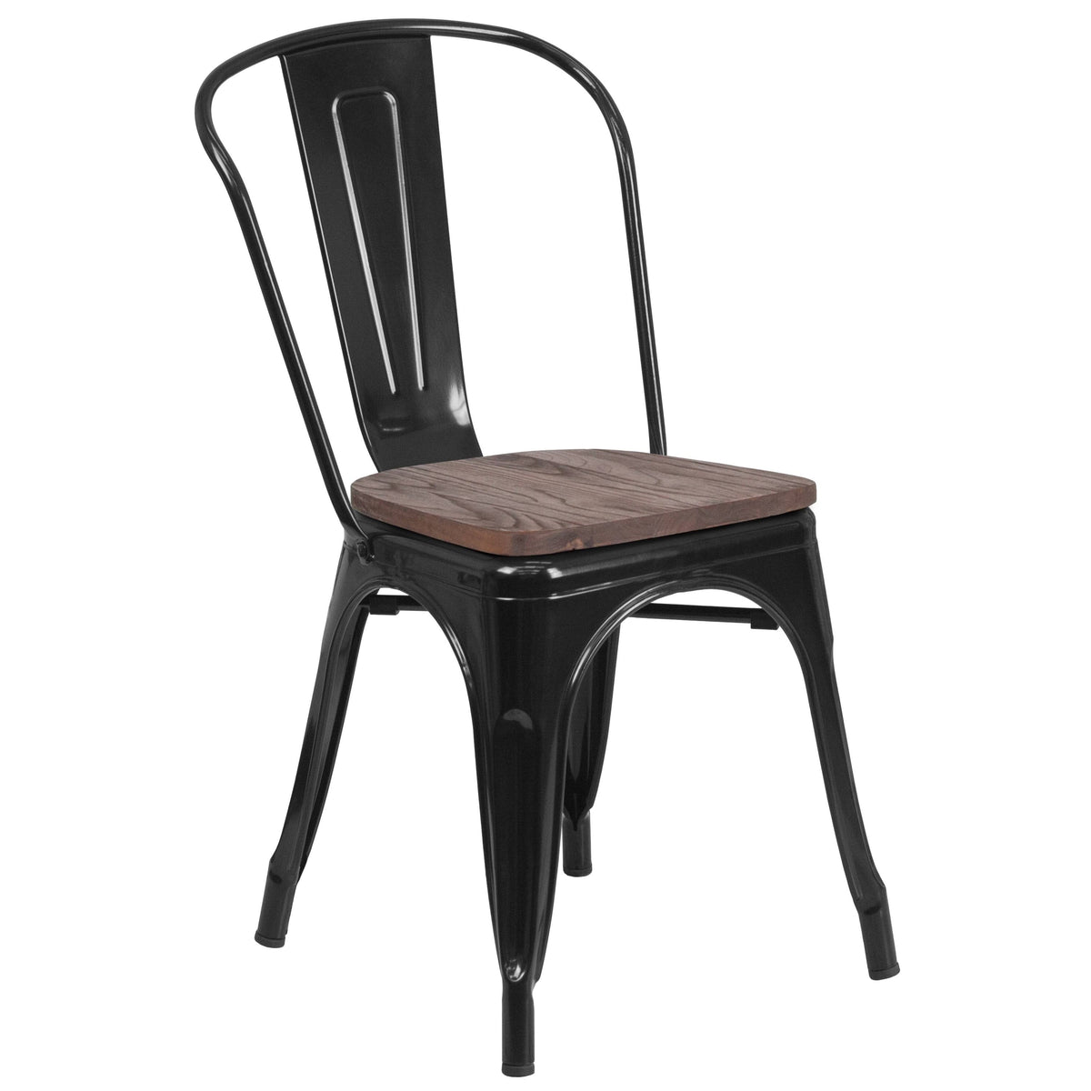 Black Metal Stackable Chair with Wood Seat M338