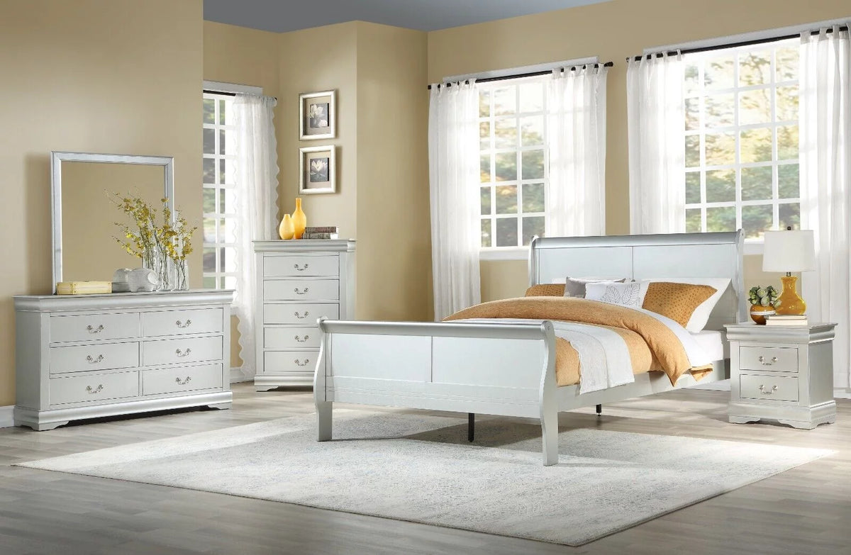Eastern King 4pc Bedroom Set Panel Bed Dresser Mirror Nightstand E8797