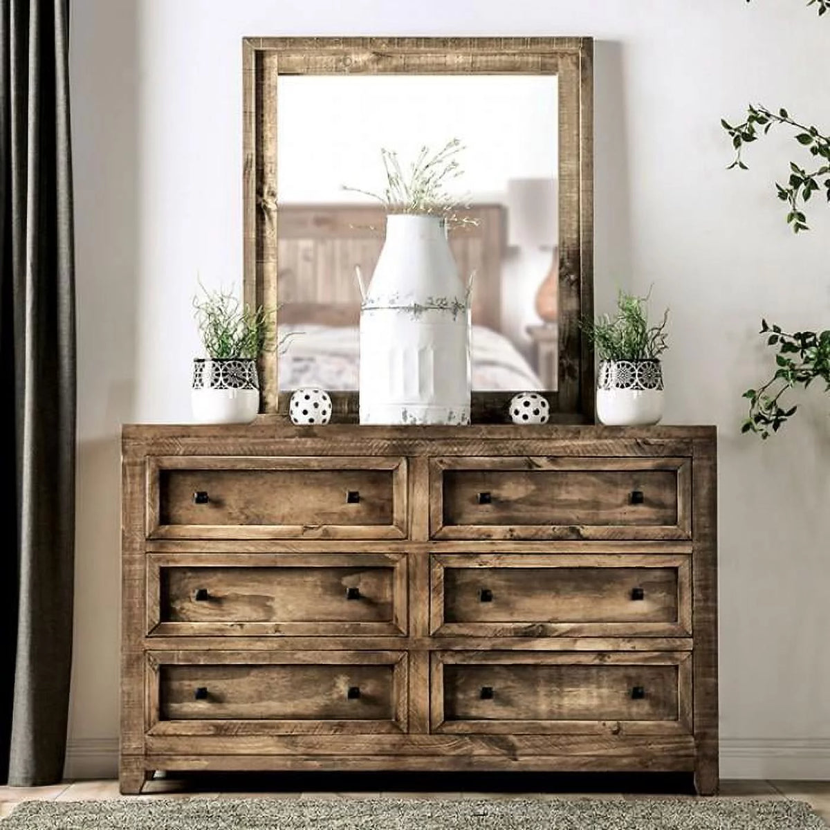 Ash Brown Solid Wood Dresser with Mirror I7151