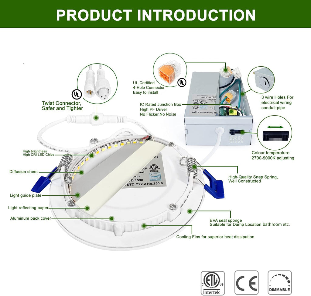 12 Pack 6 Inch Ultra-Thin LED Recessed Ceiling Light M3534
