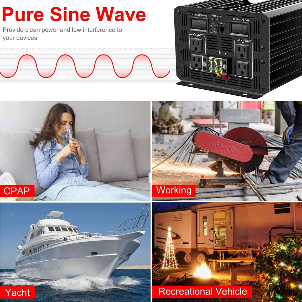 1500W Pure Sine Wave DC 12V to AC 120V Inverter I380981