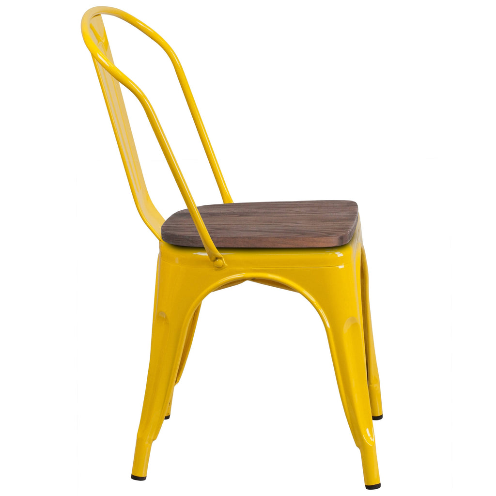 Black Metal Stackable Chair with Wood Seat M338