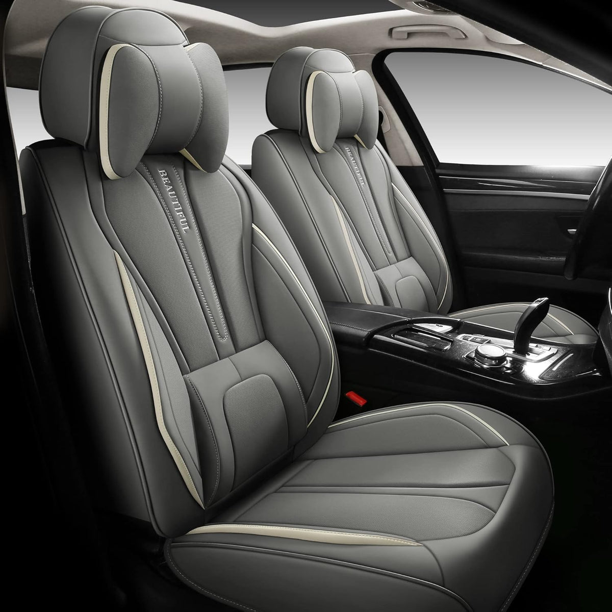 Leather Car Seat Covers Full Set 5 Seats Red O723945