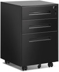 Black 3 Drawer Rolling Metal File Cabinet with Lock Q7239