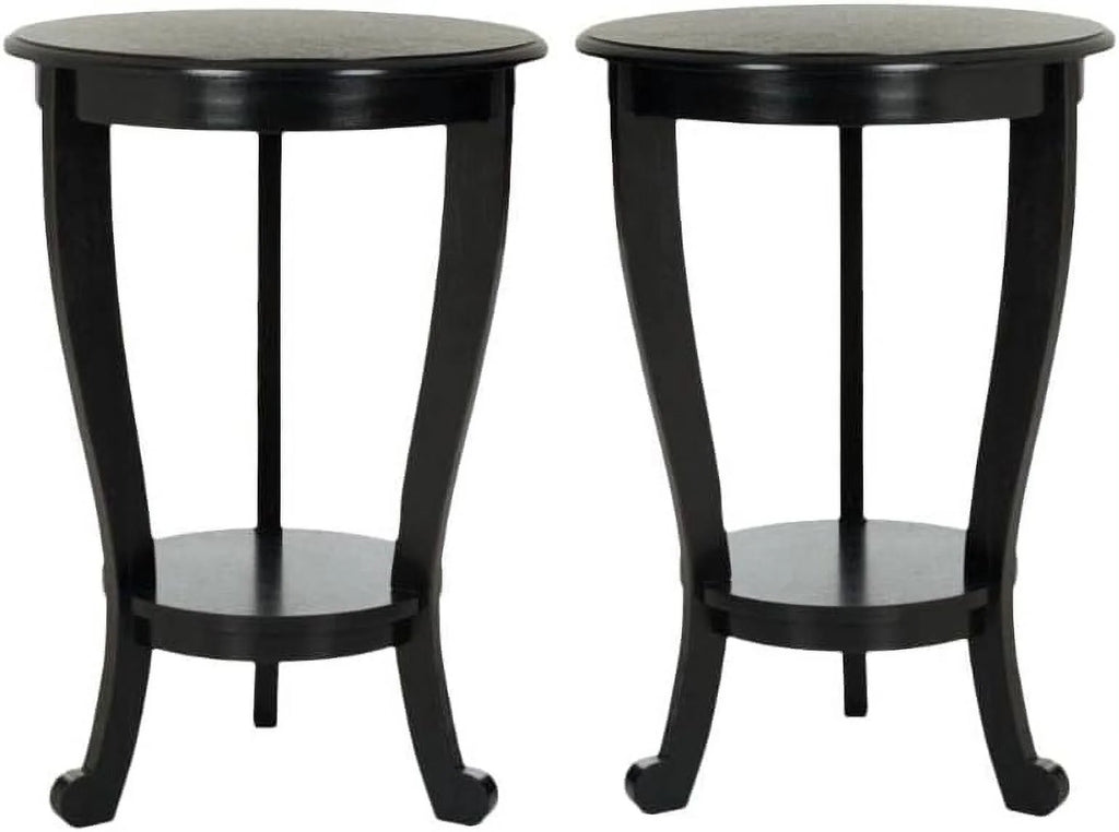 Black Wood Pedestal Side Table Set Of 2 V492
