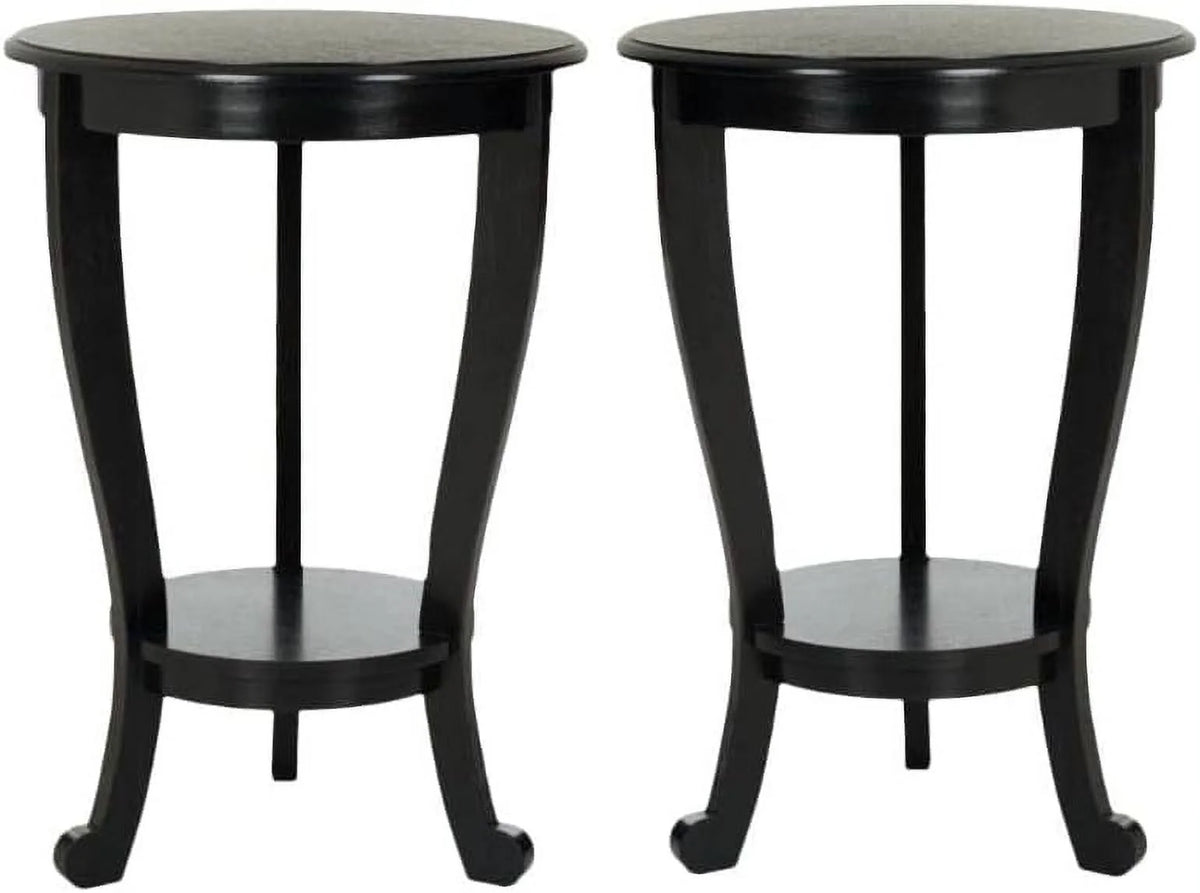 Black Wood Pedestal Side Table Set Of 2 V492