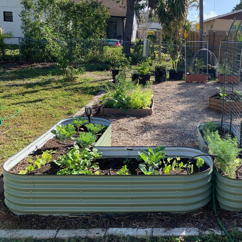 17" Tall L-Shaped Modular Corrugated Metal Raised Garden Beds G7849