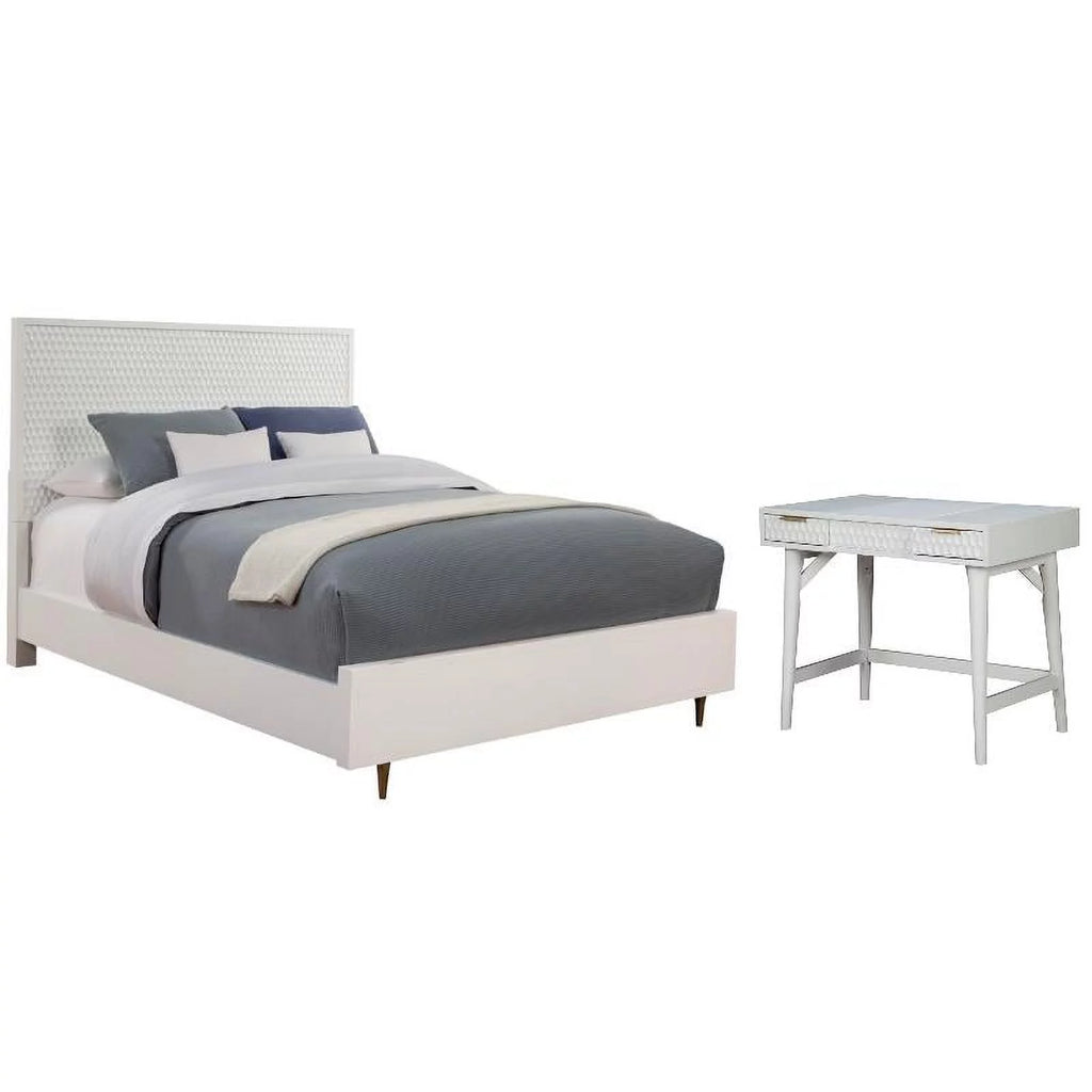 White Full Panel Bed & Bedroom Vanity 2-Piece Set X7639