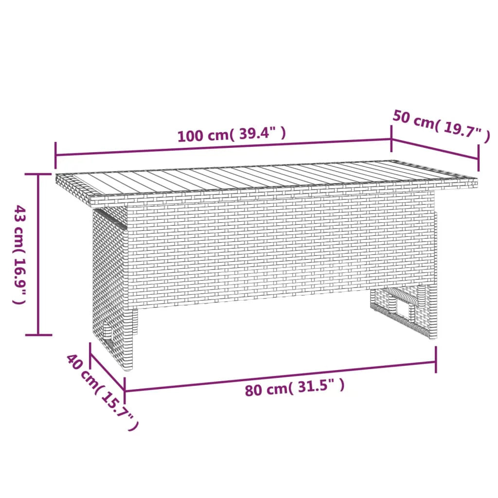 Black Solid Wood Acacia & Poly Rattan Patio Table R802