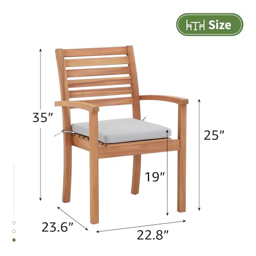 Stackable Acacia Wood Patio Dining Chairs Set of 4 with Cushion H462083