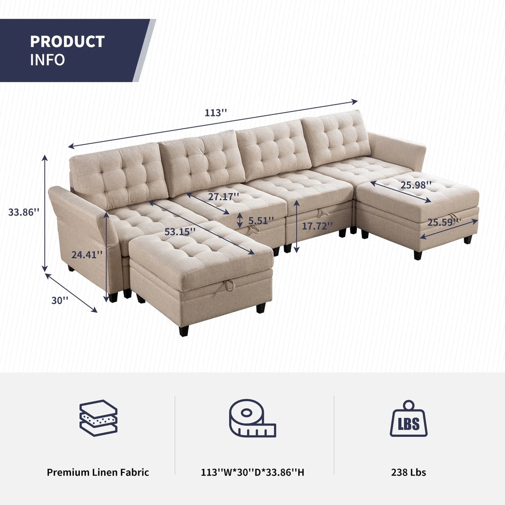 U/L Shaped Sectional Sofa Set with Storage Ottoman H509650