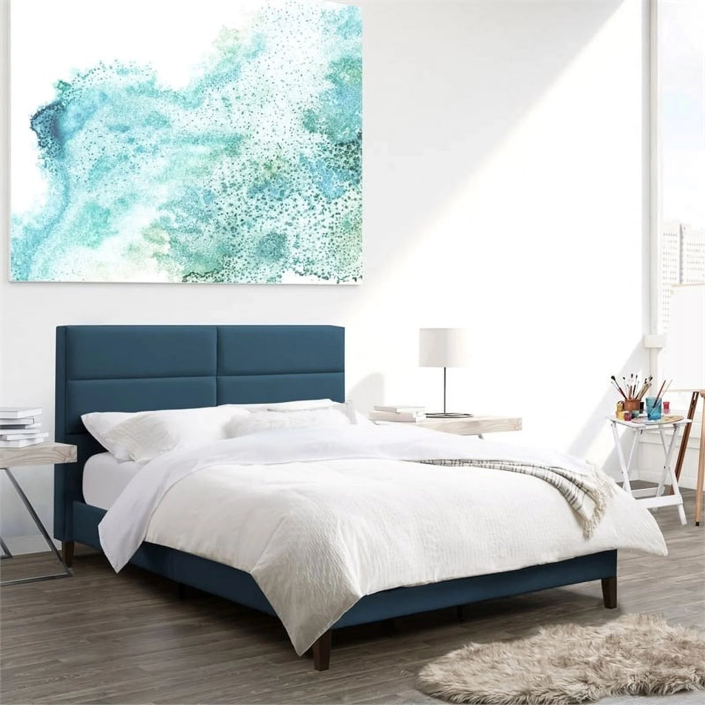 Ocean Blue Upholstered Double Panel Bed X2532