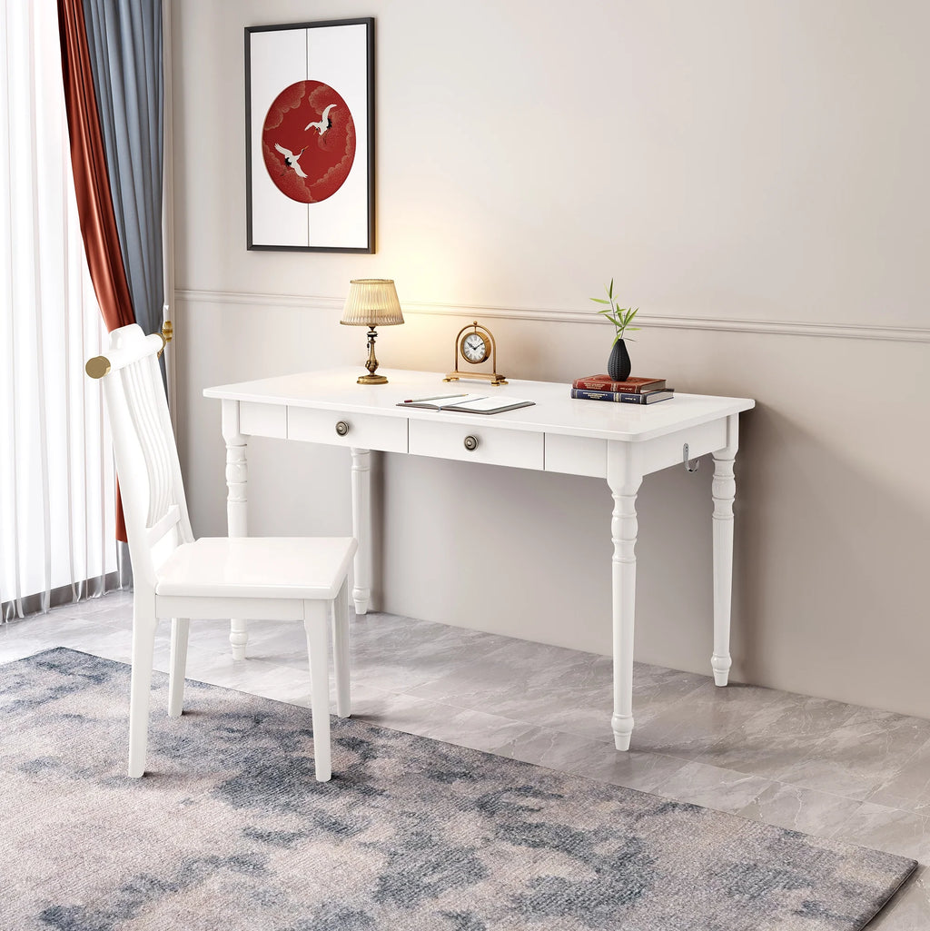 White Executive Desk and Chair Set with Drawer T348