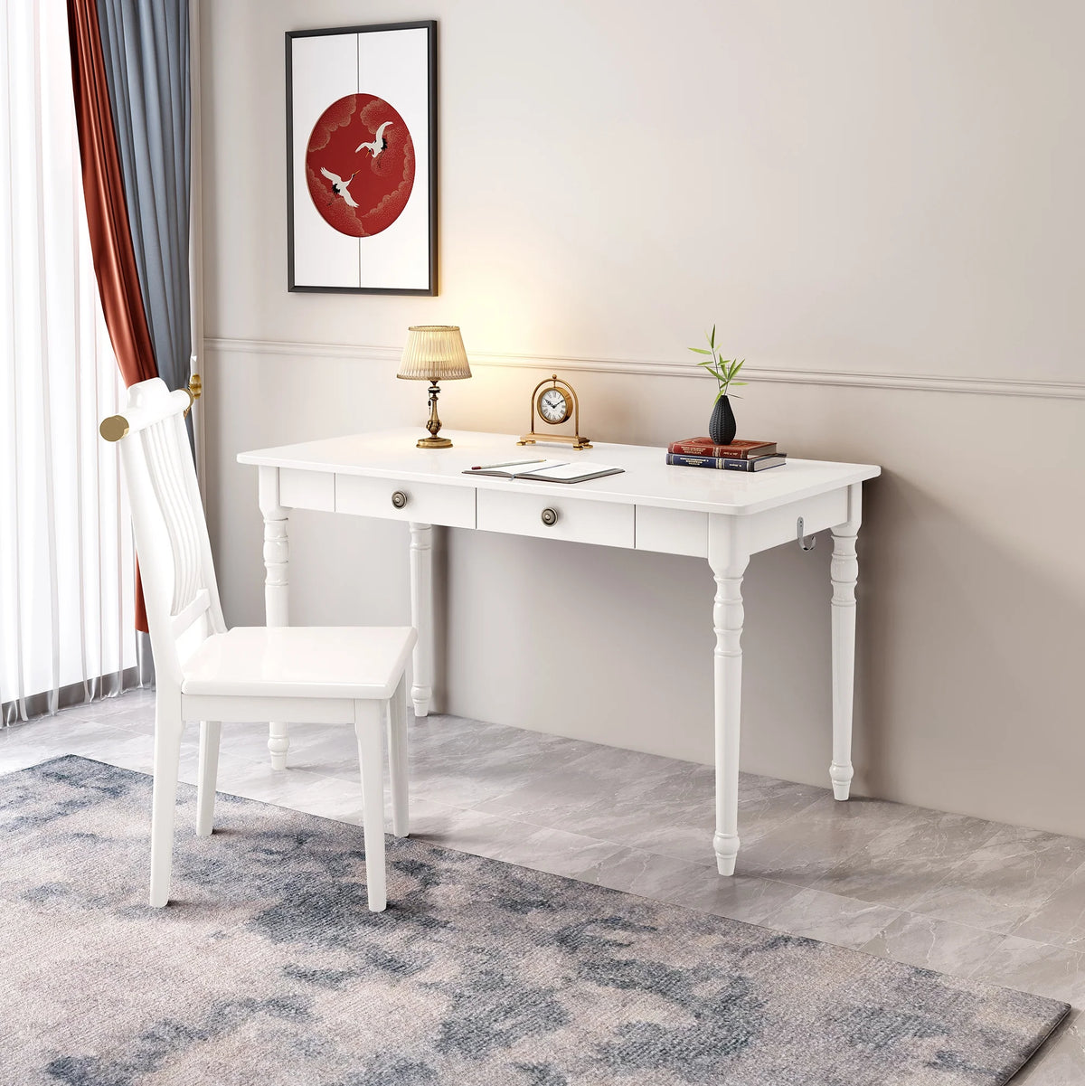 White Executive Desk and Chair Set with Drawer T348