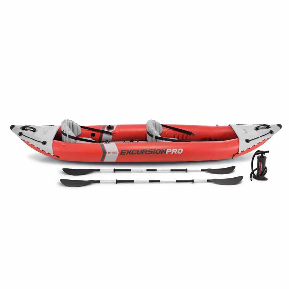 Inflatable 2 Person Vinyl Kayak with Oars & Pump, Red (2 Pack) Y346