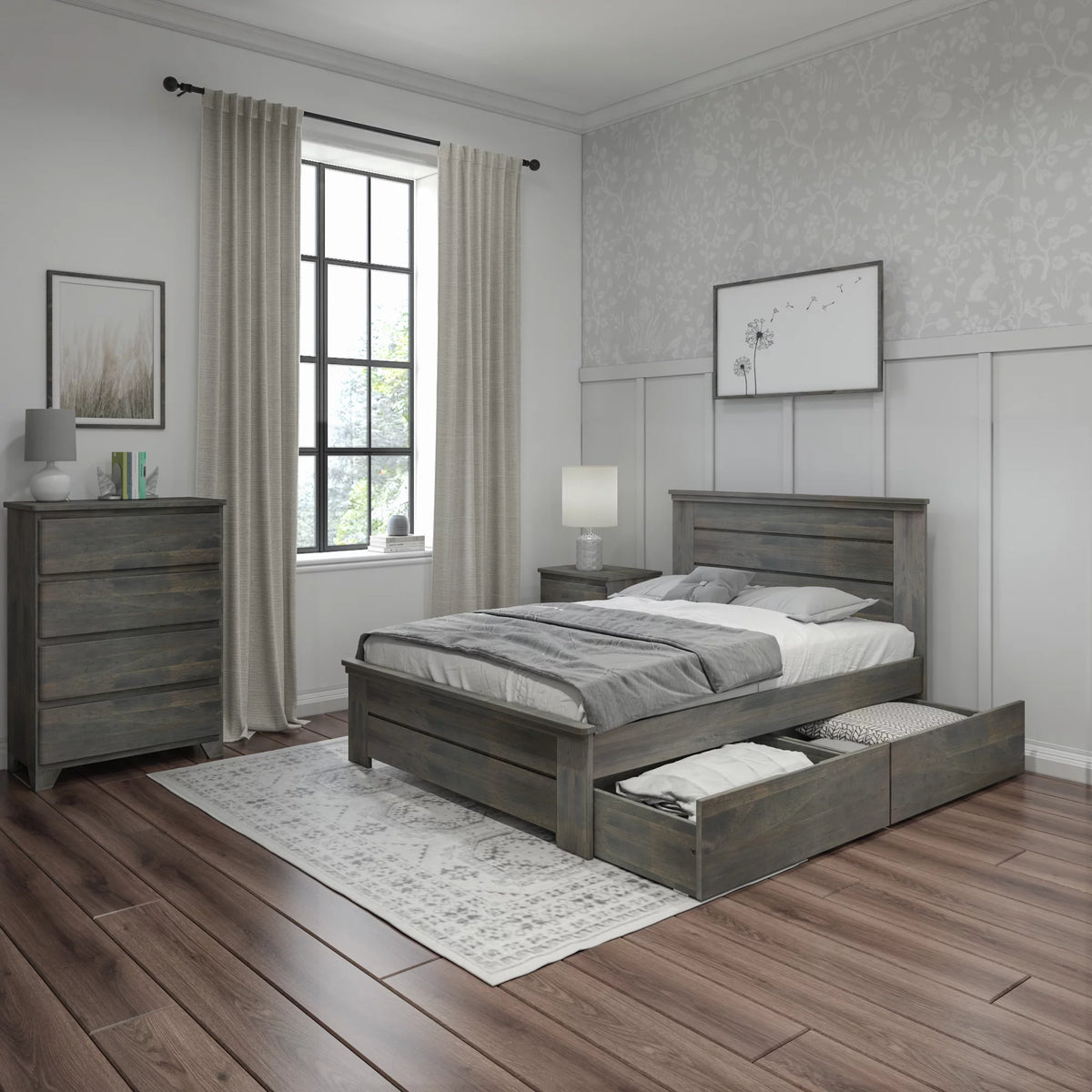 Full Size Wooden Platform Bed with Storage Drawers T1619