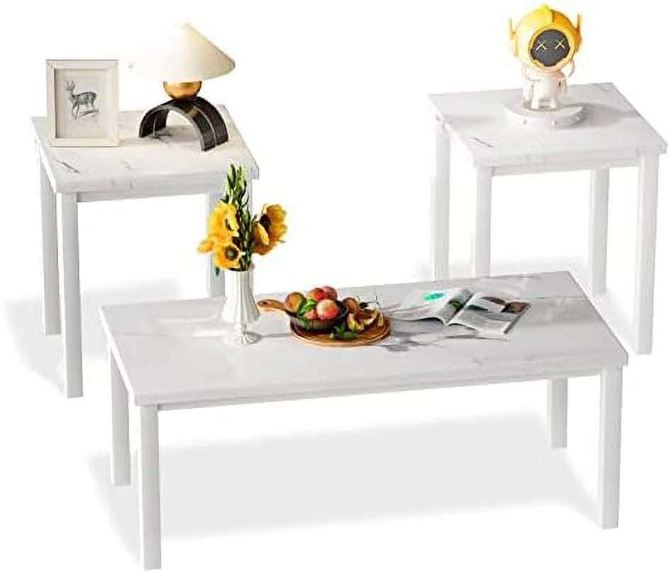 3 Piece Faux Marble Coffee Table Set with Black Metal Frame M60917