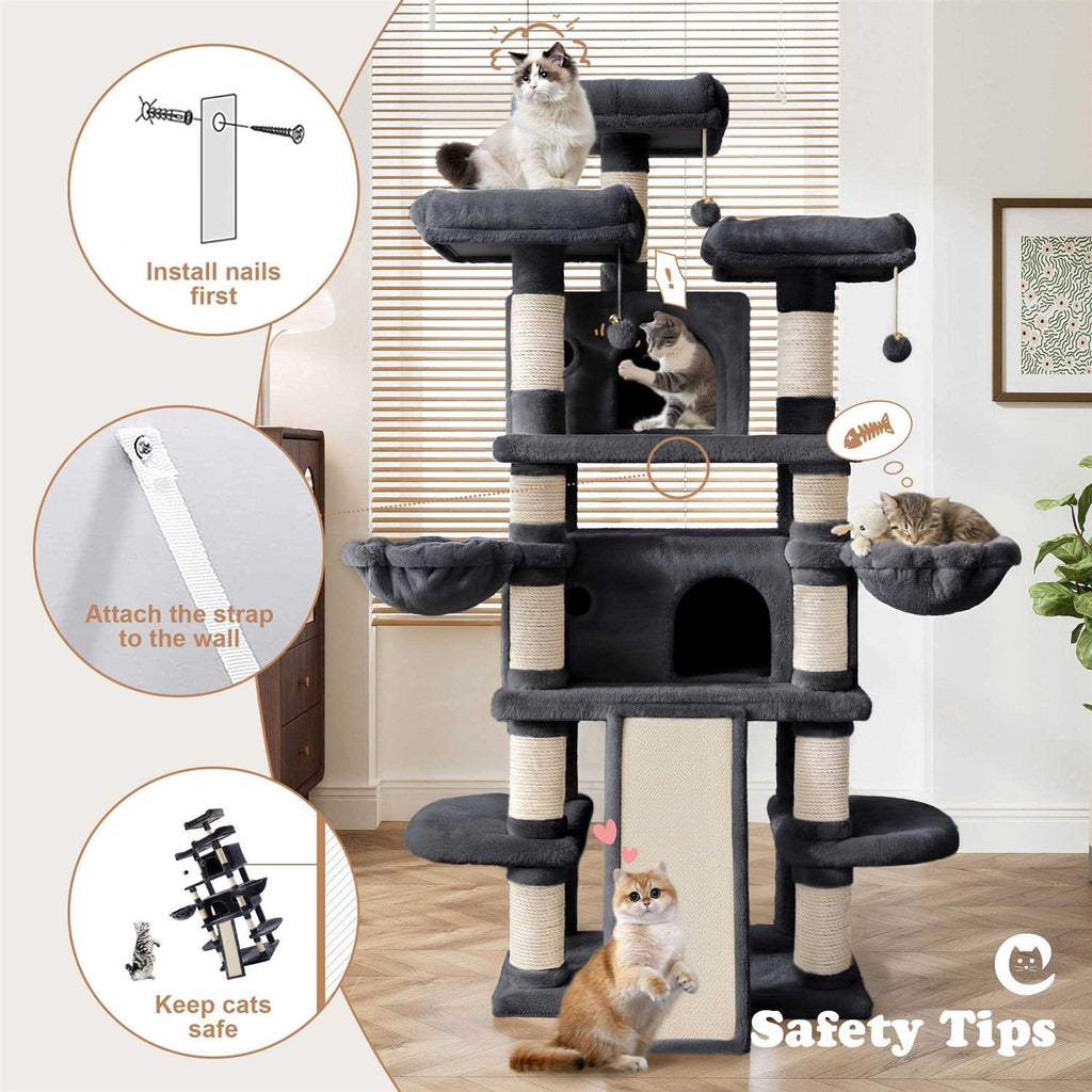 68 Inch Multi-Level Cat Tree with Scratching Posts W2144