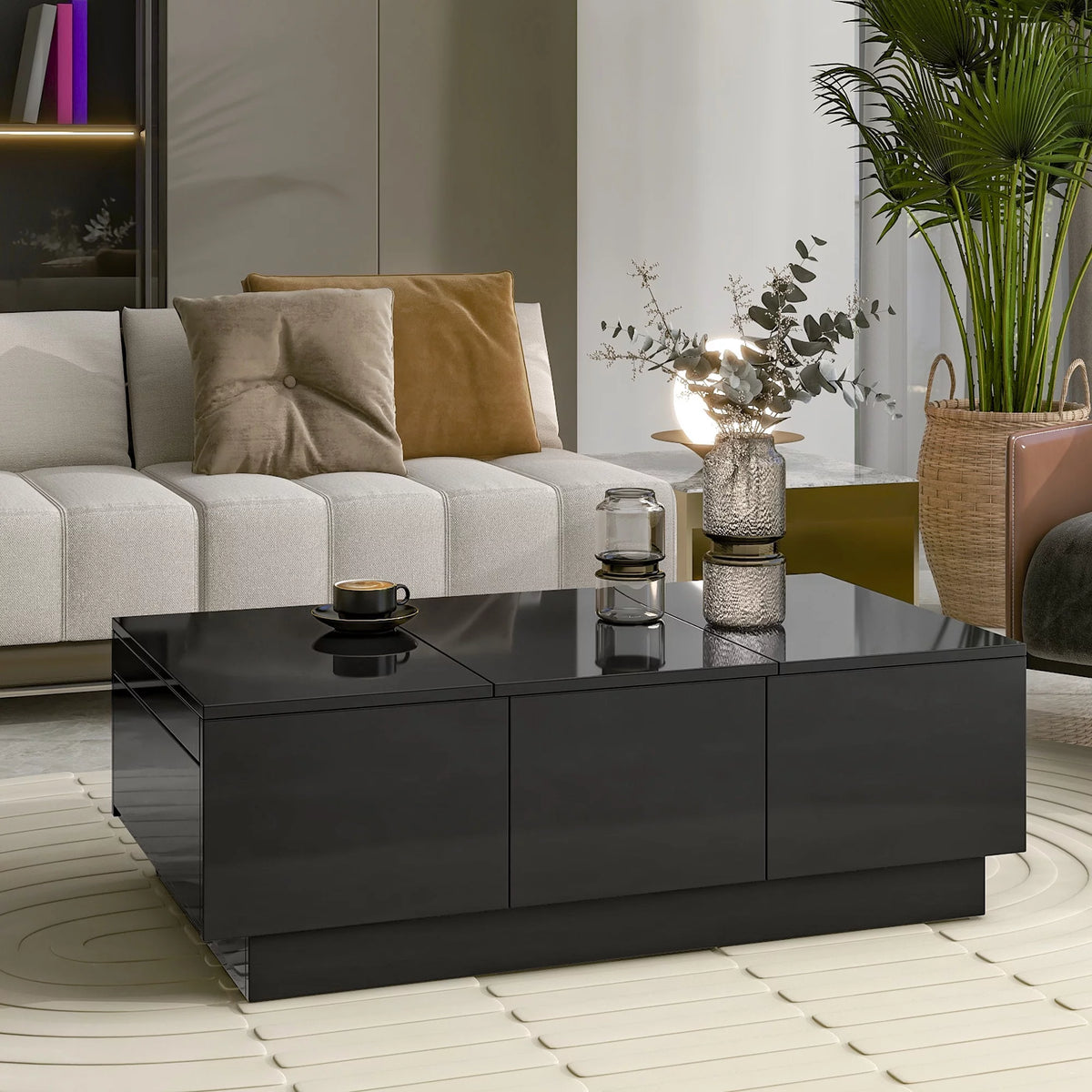 Black Extendable Coffee Table with 2 Drawers V1610