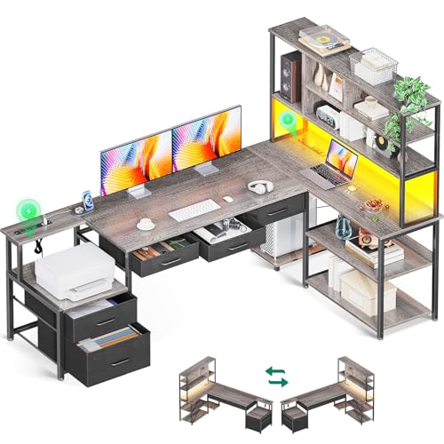 71 inch L Shaped Desk with File Drawers W2933