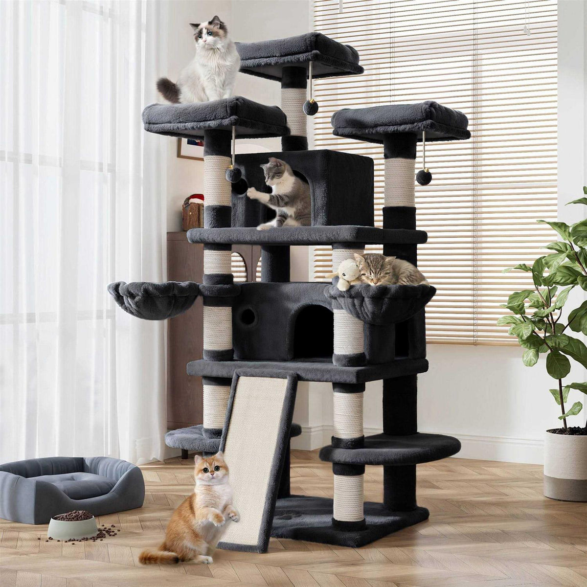 68 Inch Multi-Level Cat Tree with Scratching Posts W2144