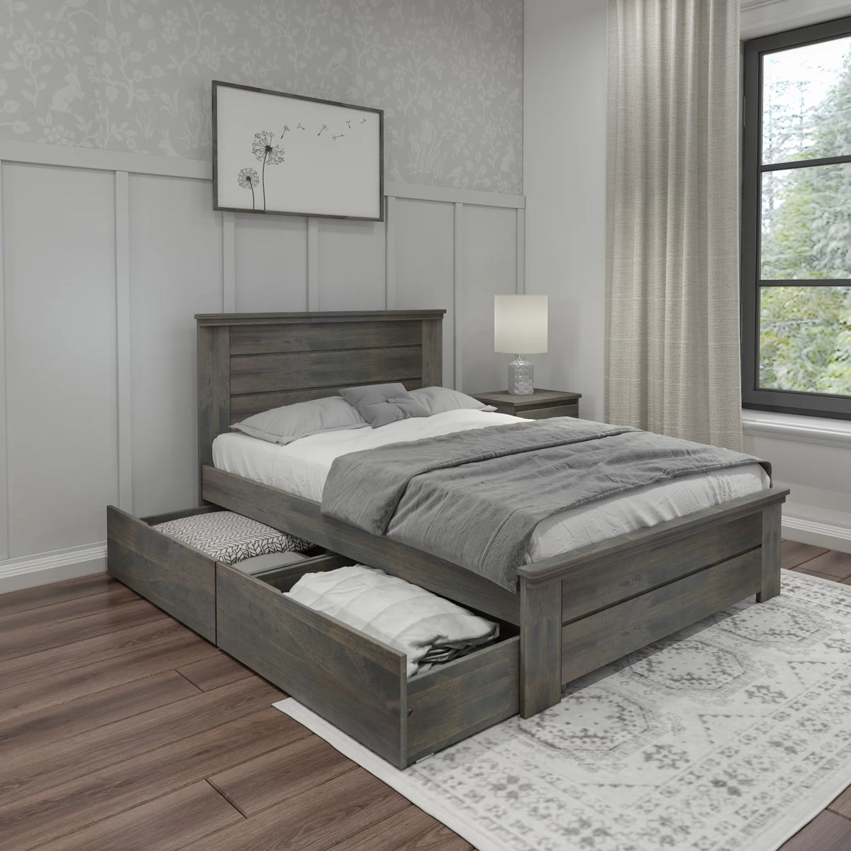 Full Size Wooden Platform Bed with Storage Drawers T1619