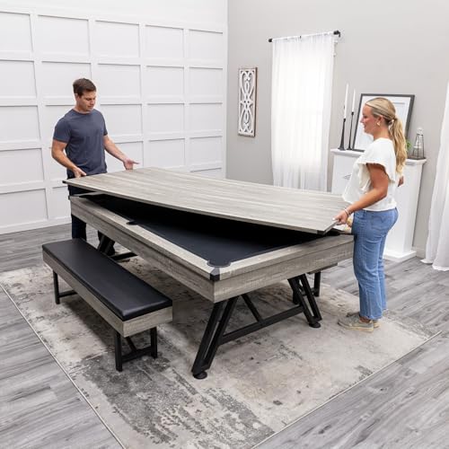 3-in-1 Pool Poker Dining Table Black Felt Flip Top Bench Storage Z19348