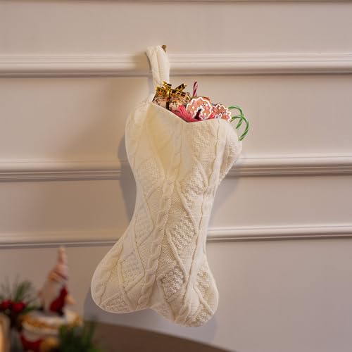 Knit White Bone Shape Christmas Dog Stocking D7929