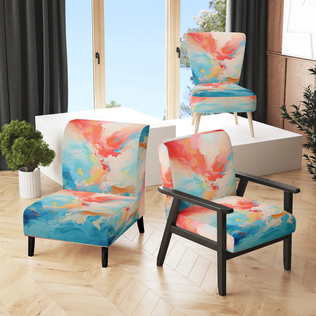 Upholstered Abstract Accent Chair and Mid-Century Modern Arm Chair B64524