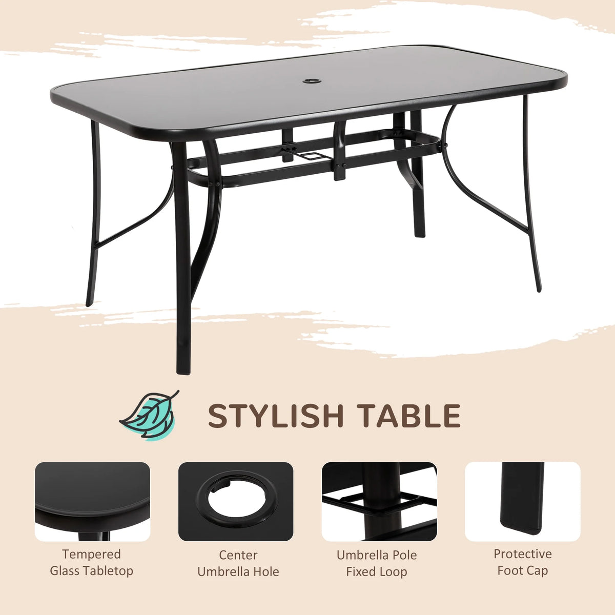 Black Patio Dining Set for Six with Umbrella B8548