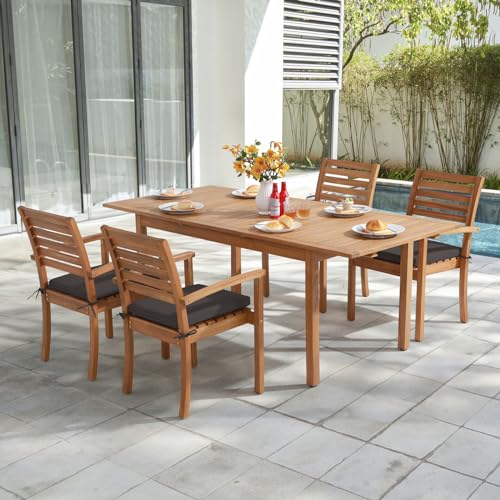 Stackable Acacia Wood Patio Dining Chairs Set of 4 with Cushion H462083