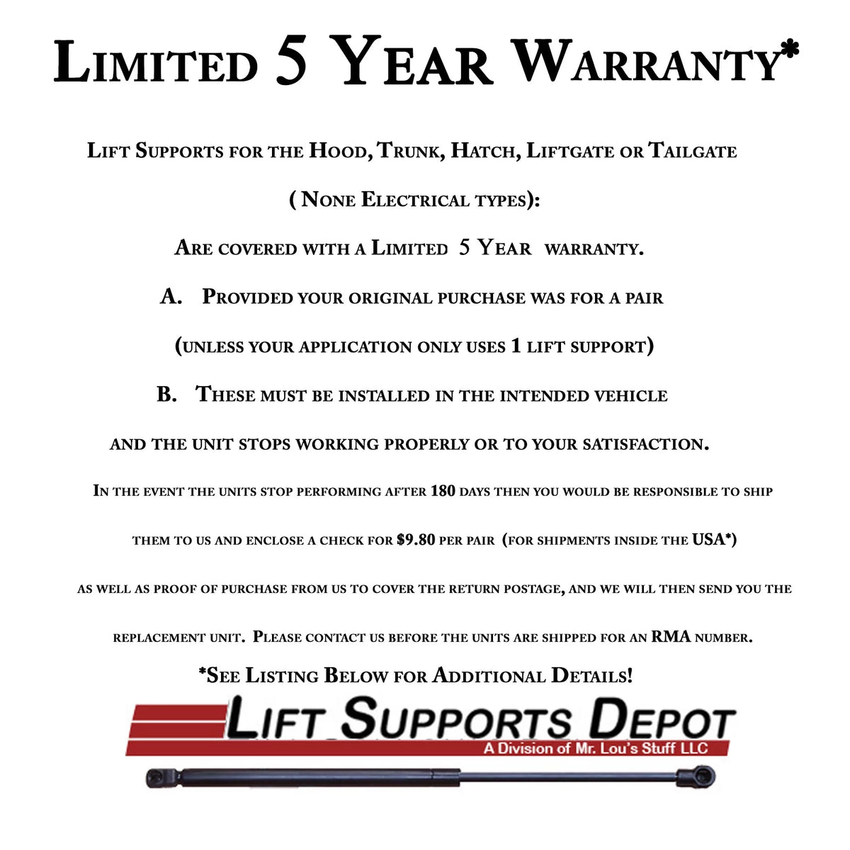 Trunk Lift Supports Gas Shock J979