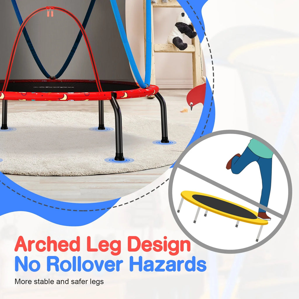 66 Kids Trampoline with Basketball Hoop and Safety Enclosure Net T806810
