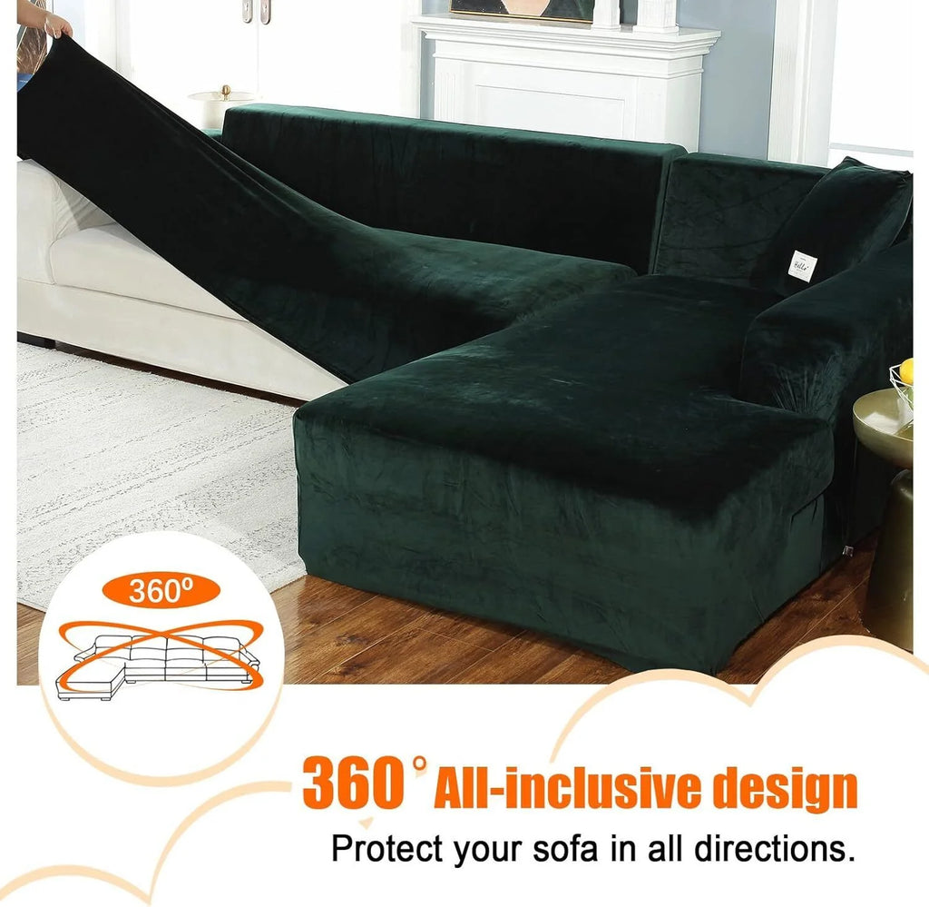 Velvet L Shape Sofa Cover with 2 Pillowcases B77956