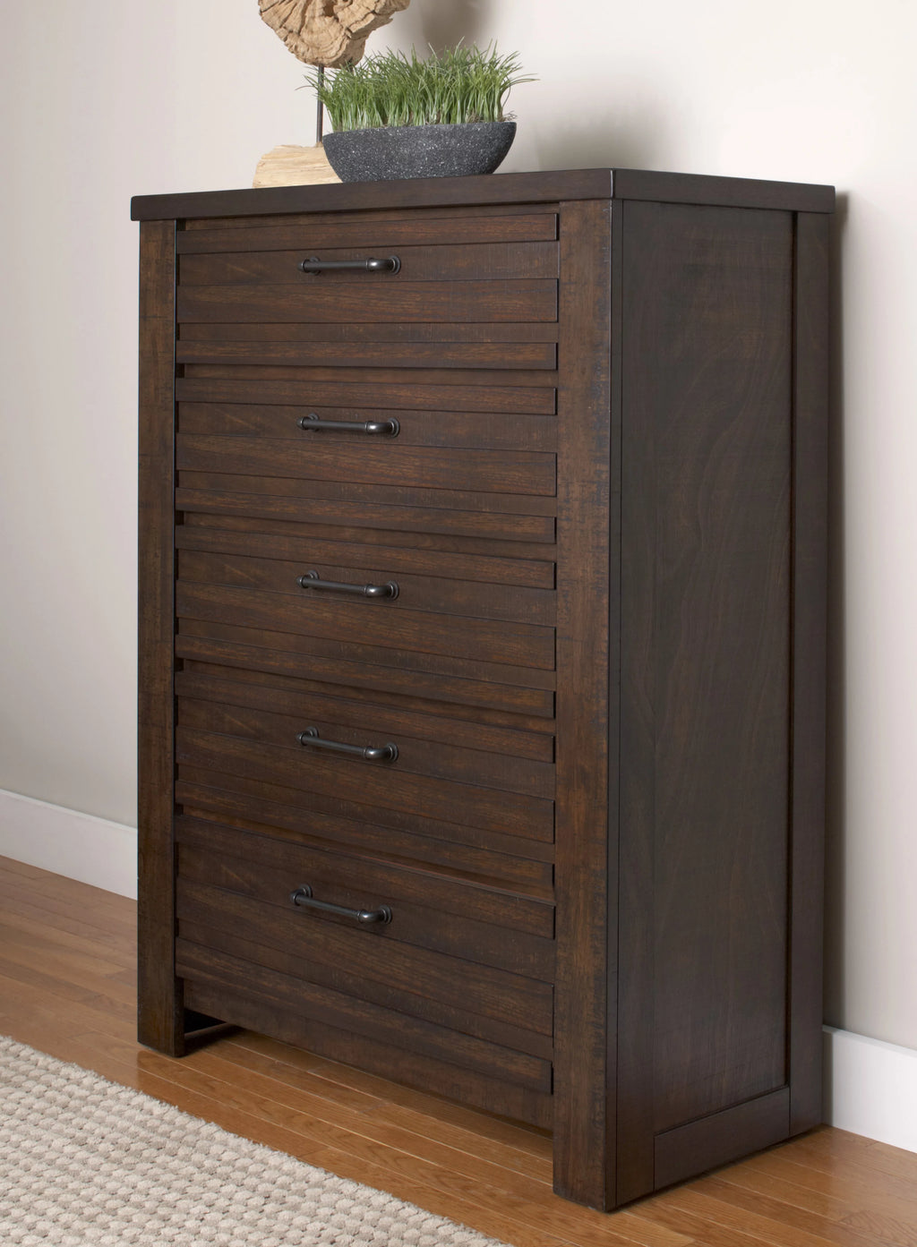 Espresso Wood Bedroom Set with King Bed Dresser Mirror Nightstand Chest N124782