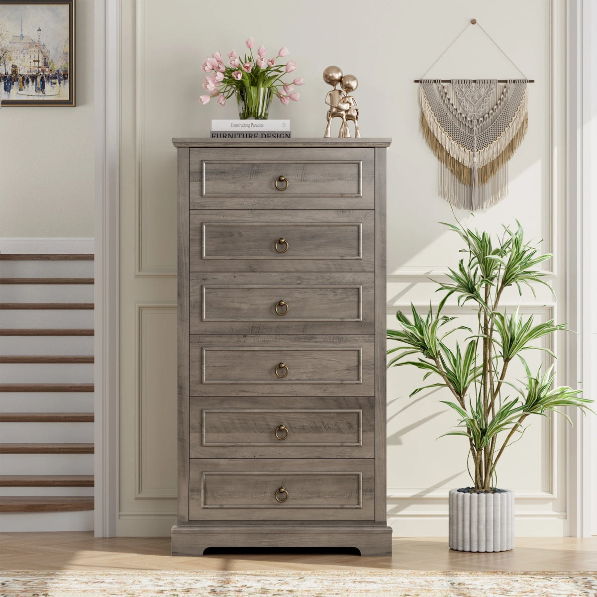 6 Drawer Tall Wood Dresser S22224