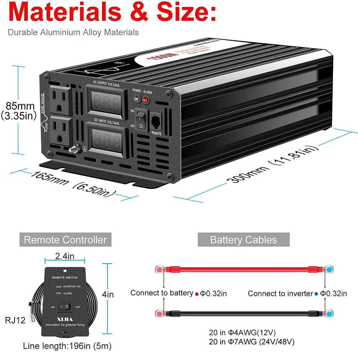1500W Pure Sine Wave DC 12V to AC 120V Inverter I380981