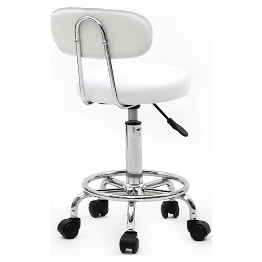 White Adjustable PU Leather Rolling Stool P6611
