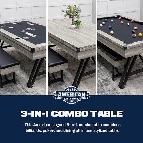 3-in-1 Pool Poker Dining Table Black Felt Flip Top Bench Storage Z19348