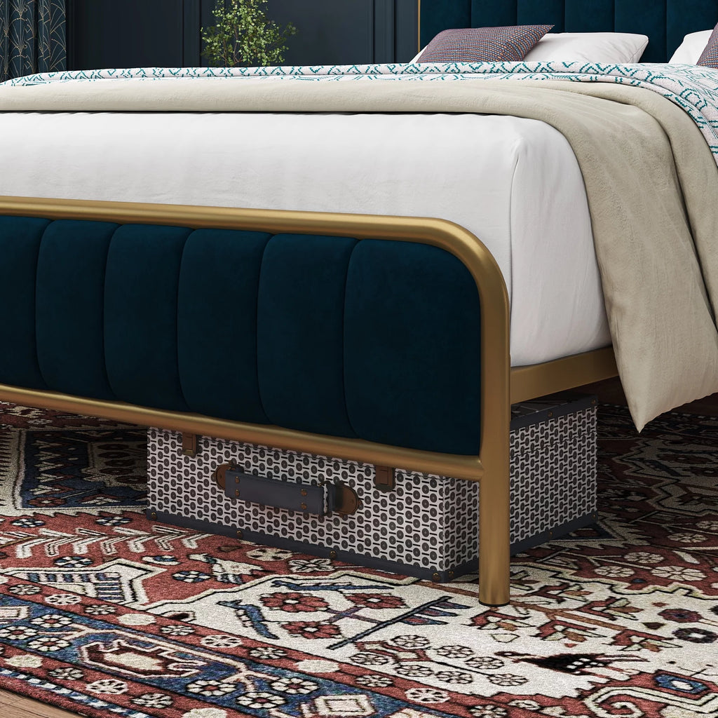 Queen Size Metal Bed Frame with Upholstered Headboard Y543918