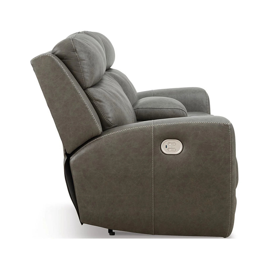 Gray Leather Power Reclining Loveseat V977378