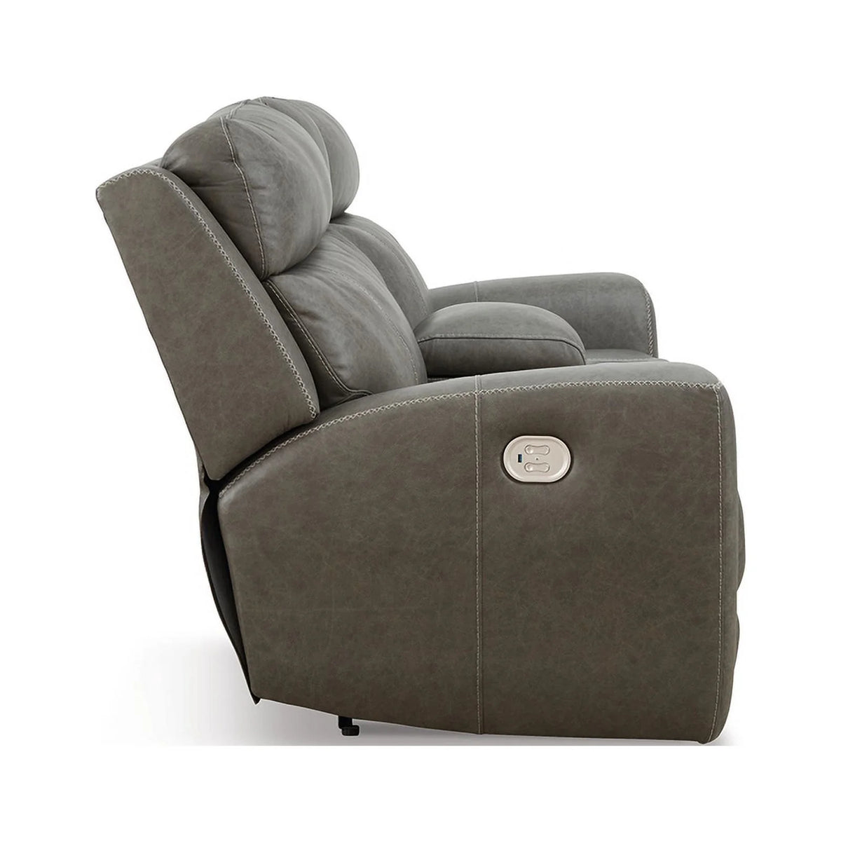 Gray Leather Power Reclining Loveseat V977378
