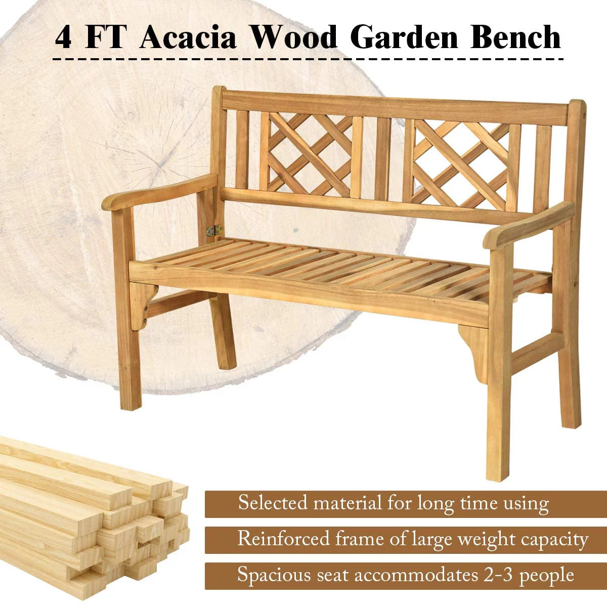 4 Ft Teak Acacia Wooden Patio Bench U34983