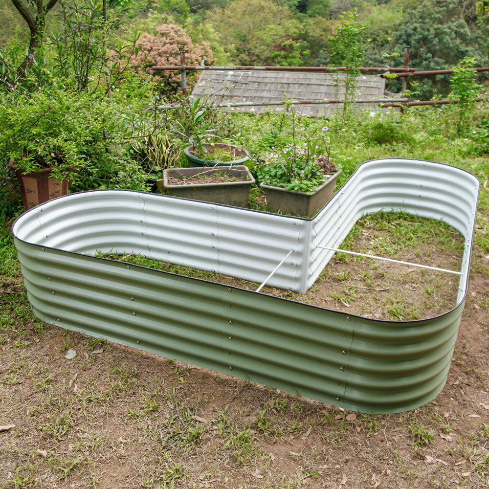 17" Tall L-Shaped Modular Corrugated Metal Raised Garden Beds G7849