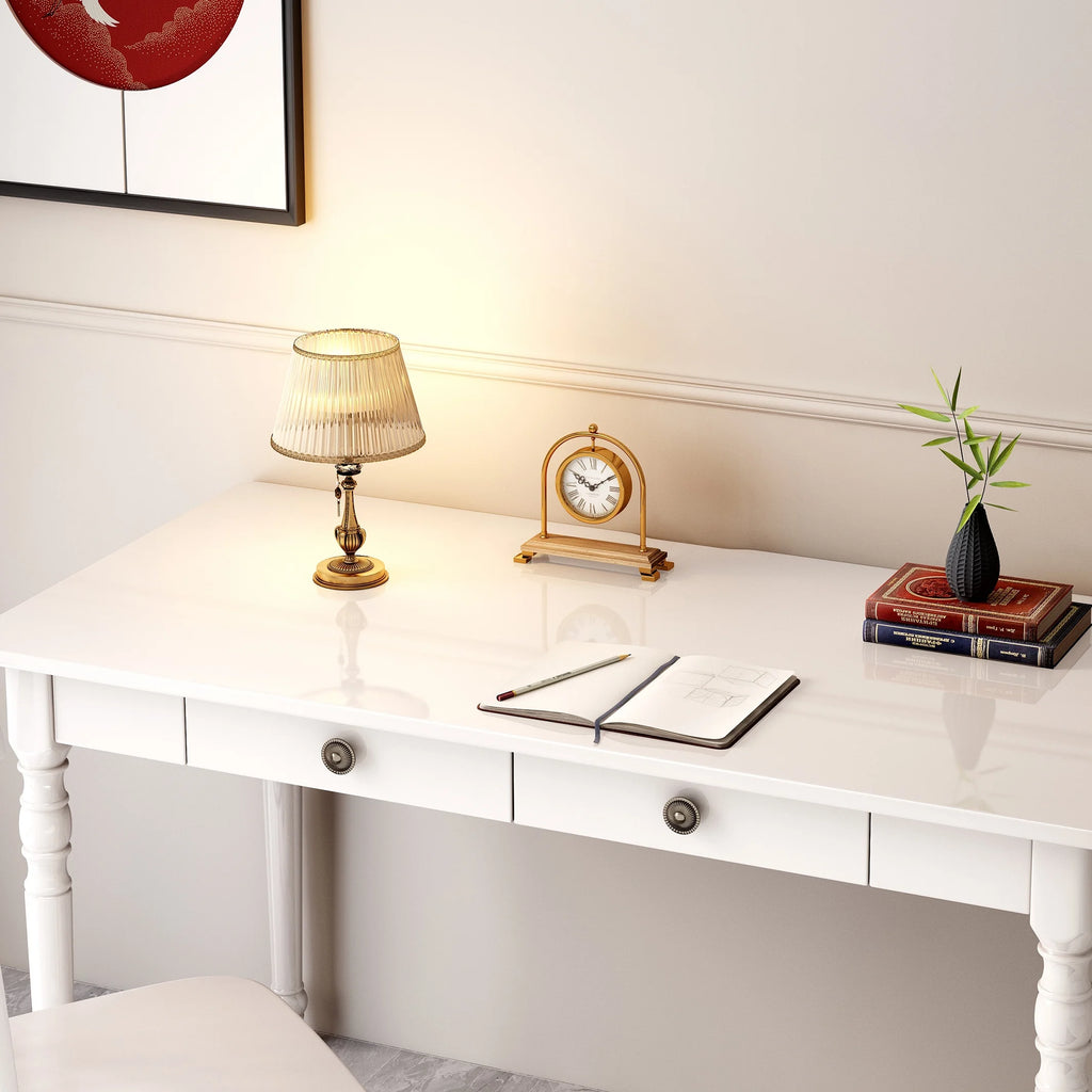 White Executive Desk and Chair Set with Drawer T348